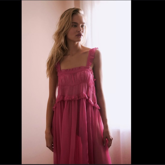 FP Intimatley Fly Me to The Moon Sheer Midi Slip Dress Medium M Med Pink - Picture 3 of 9